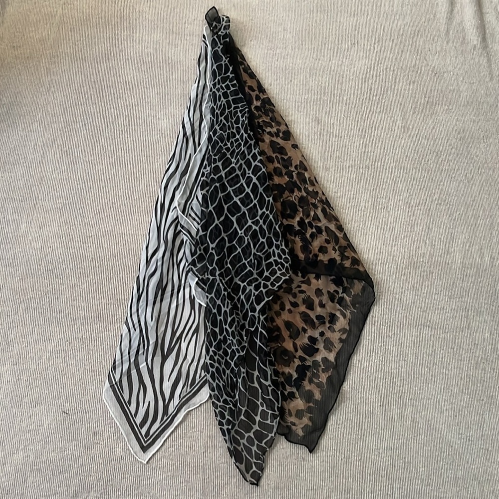 Lot of 3 20 by 20 animal print kerchief scarves